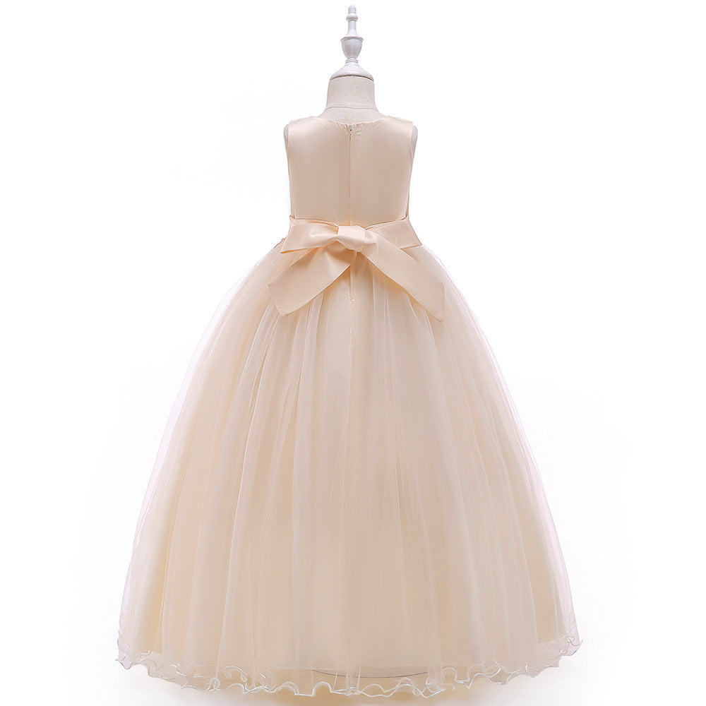 Cute A-Line Mesh Girls' Maxi Party Dress with Applique, Sequins & Beads