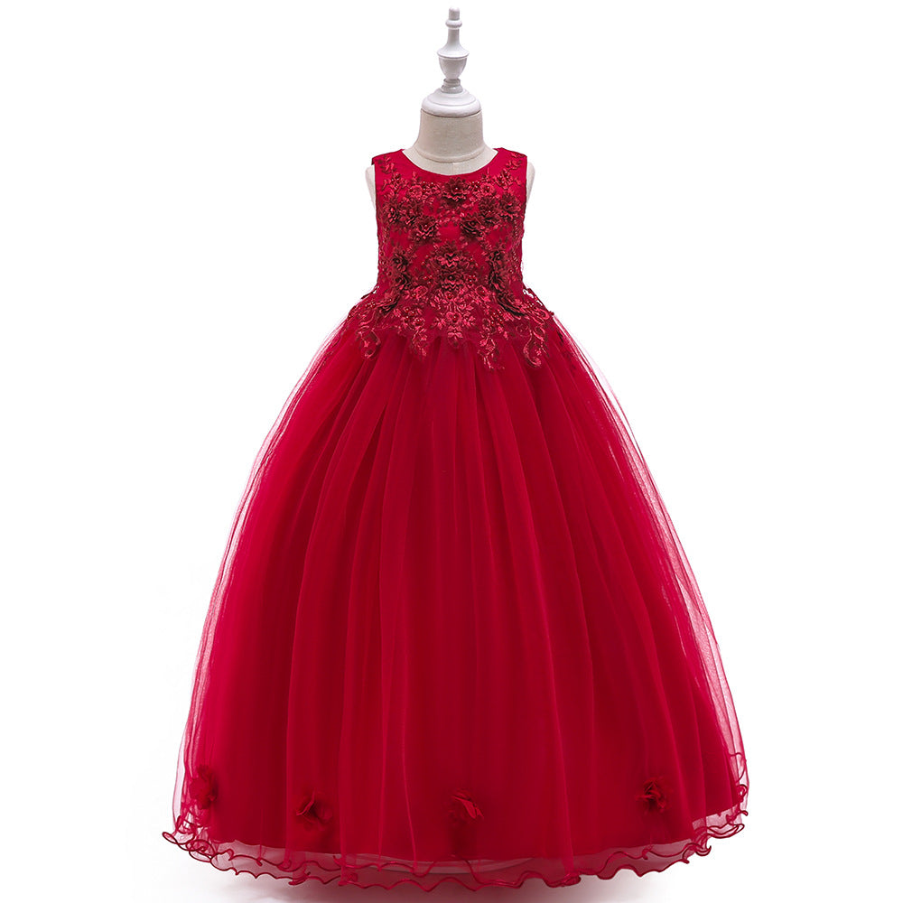 Cute A-Line Mesh Girls' Maxi Party Dress with Applique, Sequins & Beads