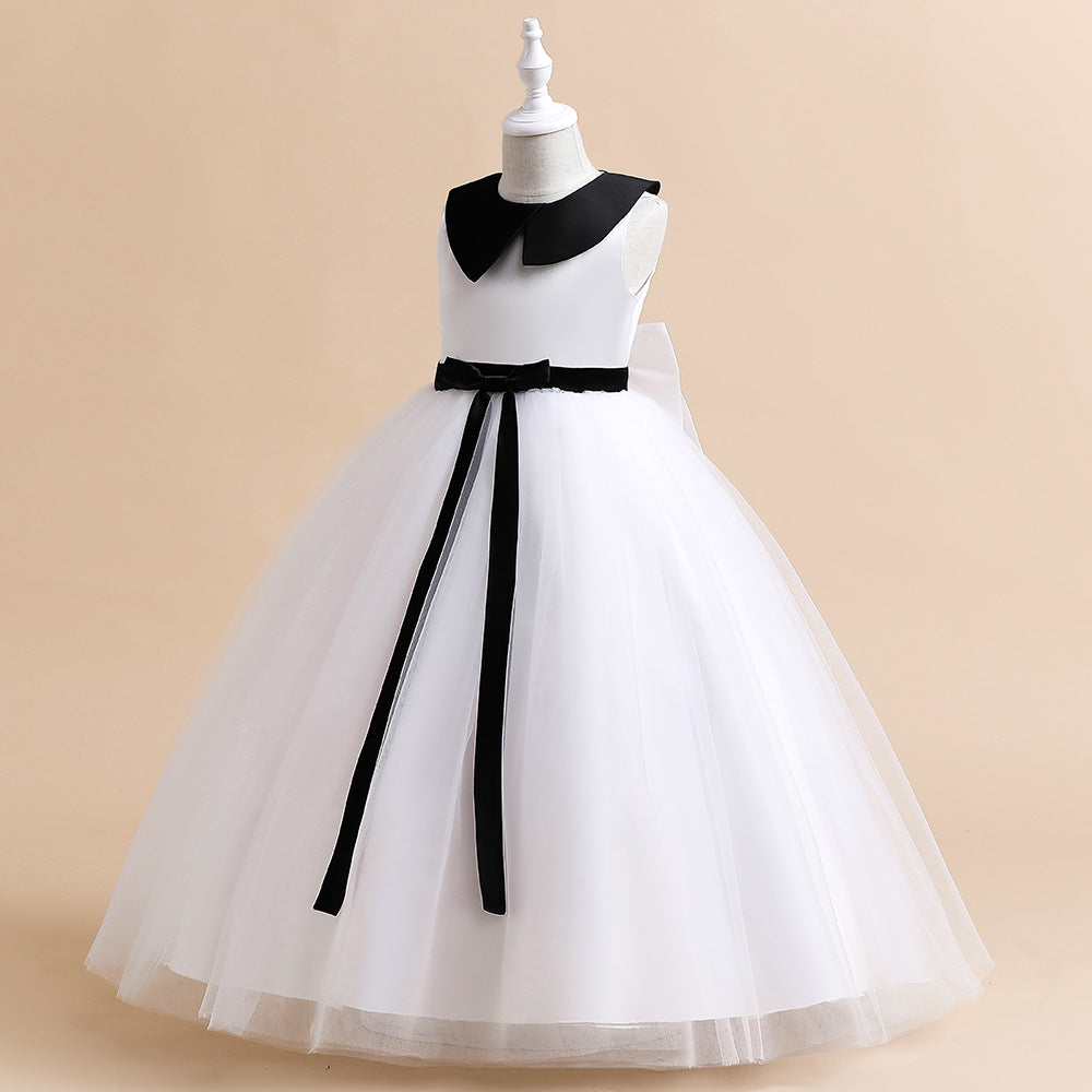 Girls' Mesh Maxi A-Line Dress with Bowknot – Cute Party & Event Gown