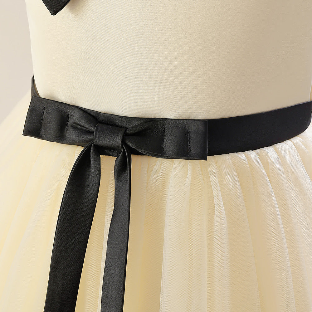Girls' Mesh Maxi A-Line Dress with Bowknot – Cute Party & Event Gown
