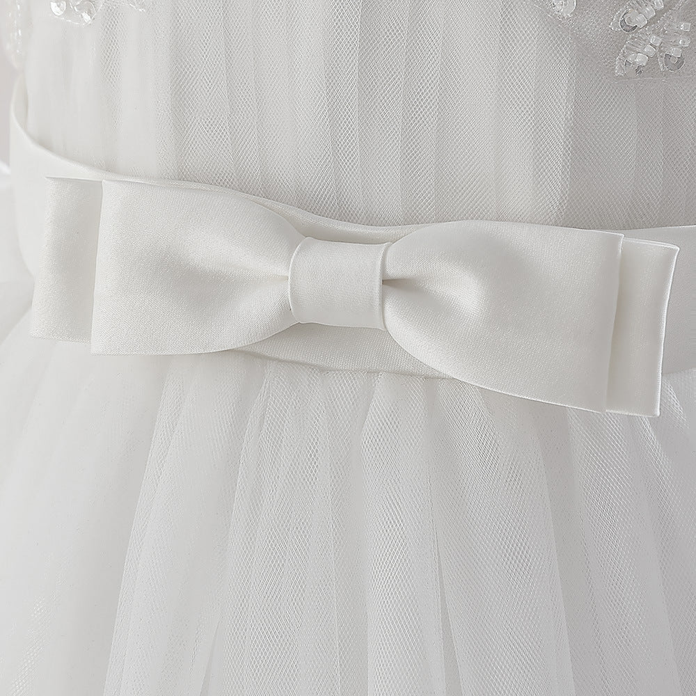 Cute Off Shoulder Maxi Tulle Dress with Sequins & Lace for Girls Aged 4-13