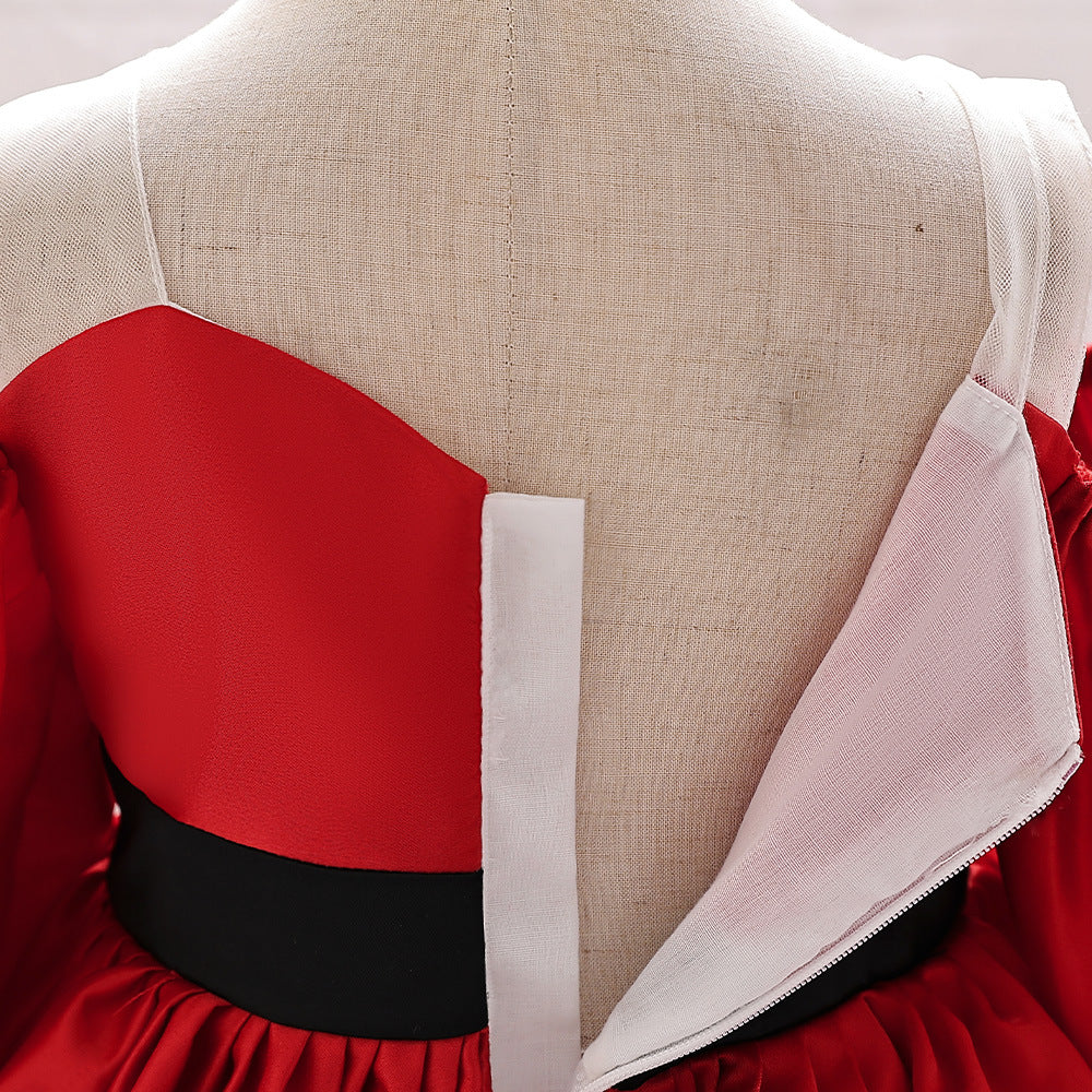 A-Line Satin Baby Dress with Sweetheart Neck & Ruffle Sleeves – For Girls 9-24 Months