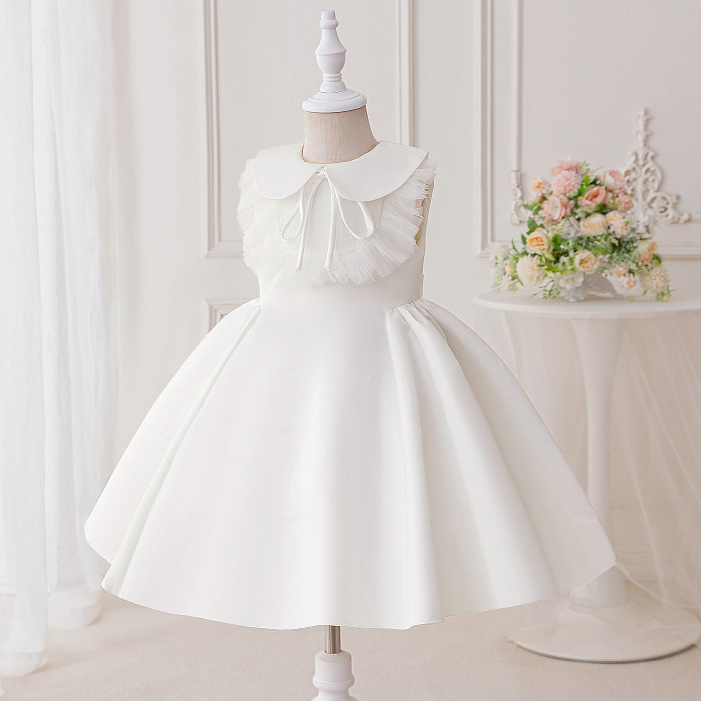 Adorable A-Line Satin Flower Girl Dress with Collar for Ages 4-8