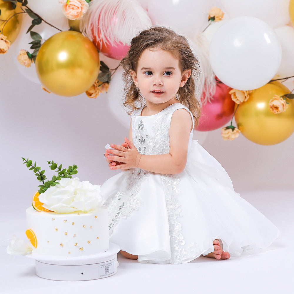 Adorable A-Line Party Dress with Bow & Ruffles for Girls | Satin Knee Length Baby Dress