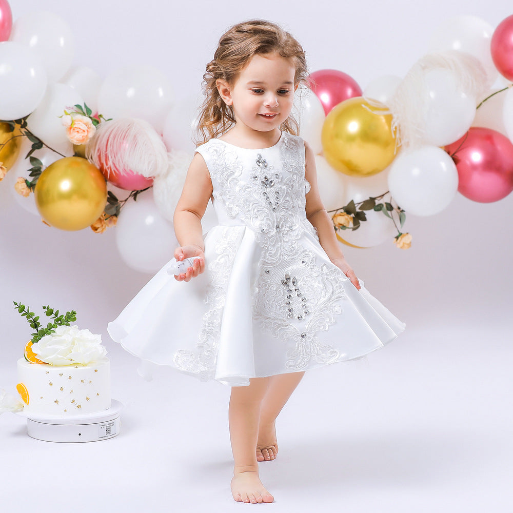 Adorable A-Line Party Dress with Bow & Ruffles for Girls | Satin Knee Length Baby Dress