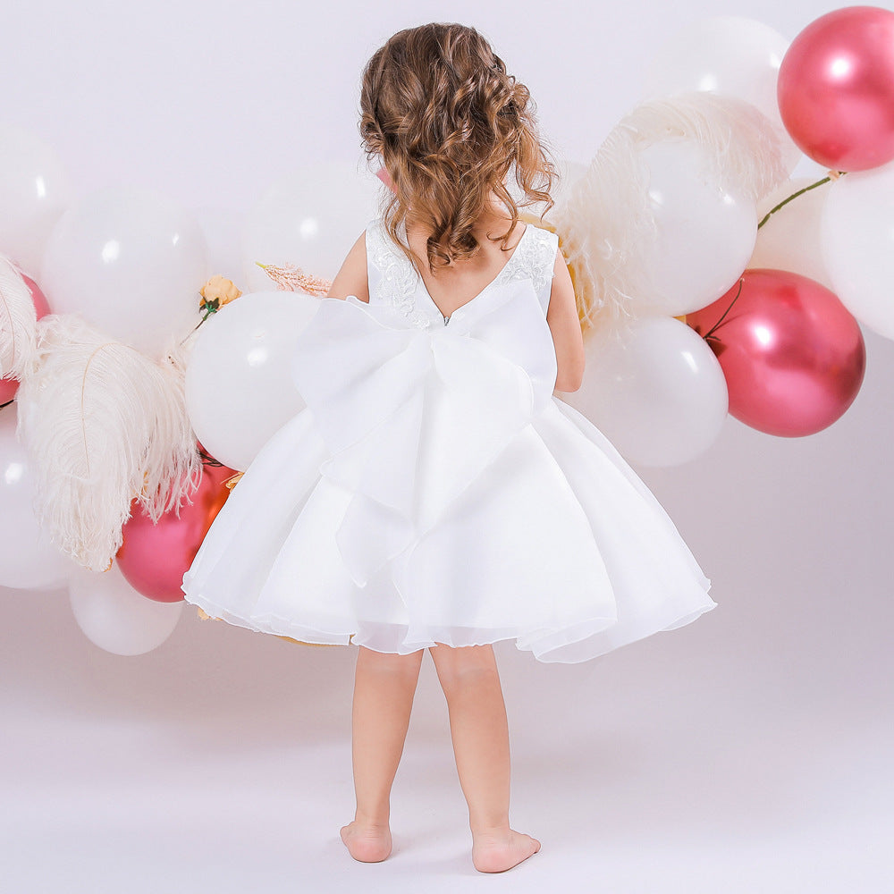 Adorable A-Line Party Dress with Bow & Ruffles for Girls | Satin Knee Length Baby Dress
