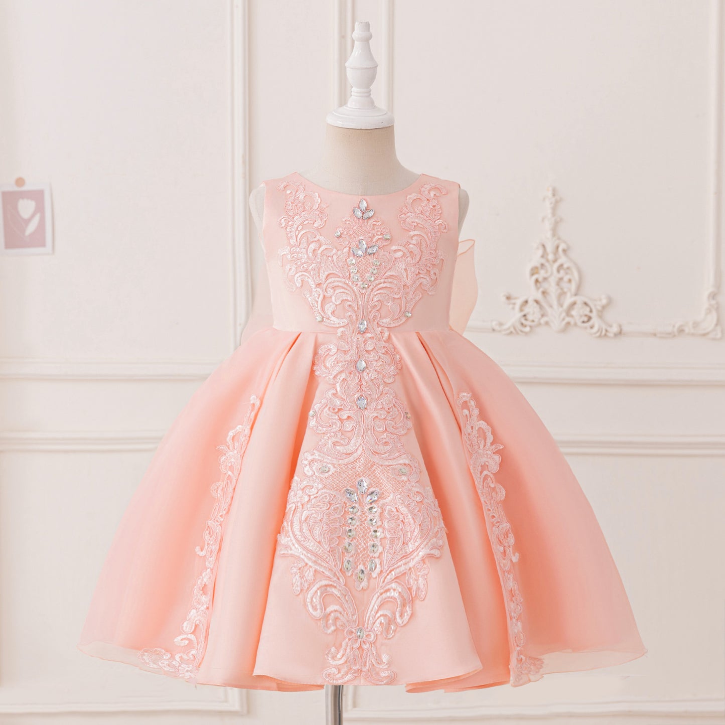 Adorable A-Line Party Dress with Bow & Ruffles for Girls | Satin Knee Length Baby Dress