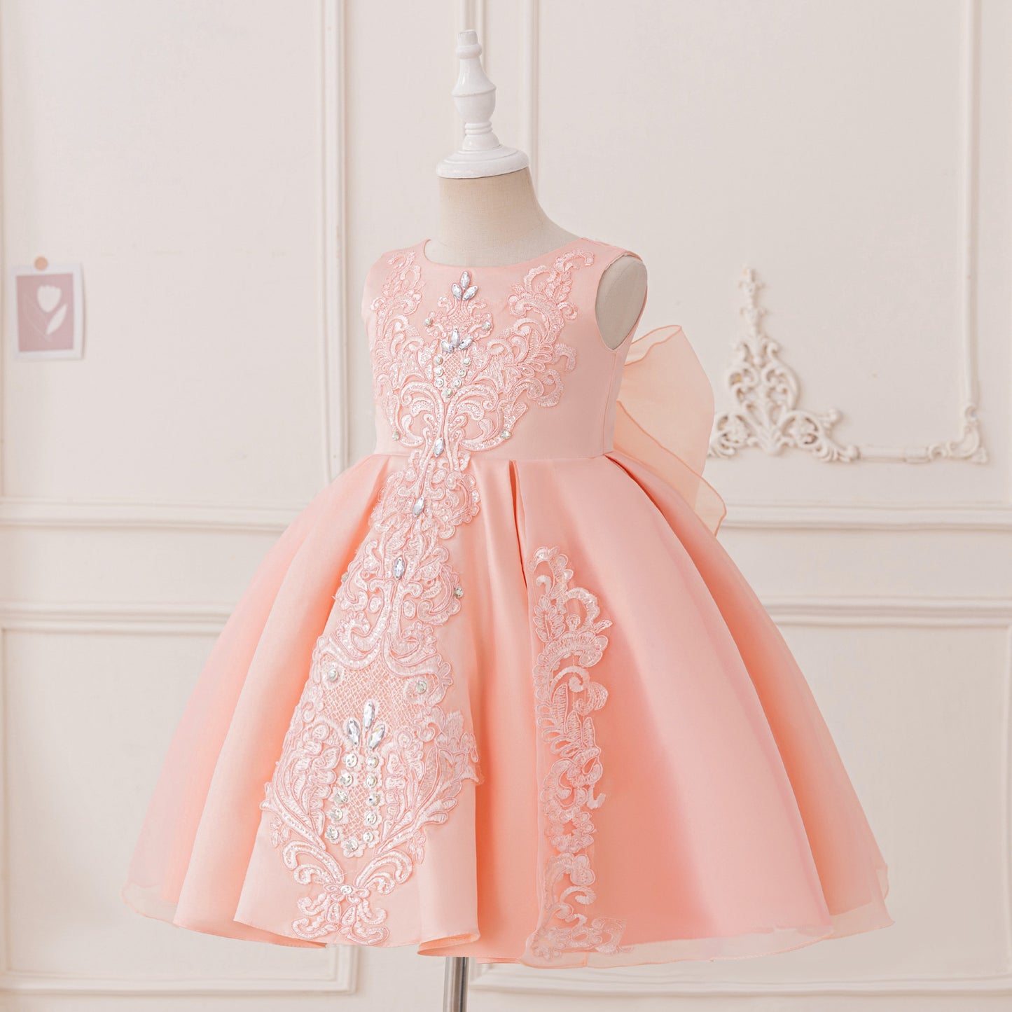 Adorable A-Line Party Dress with Bow & Ruffles for Girls | Satin Knee Length Baby Dress