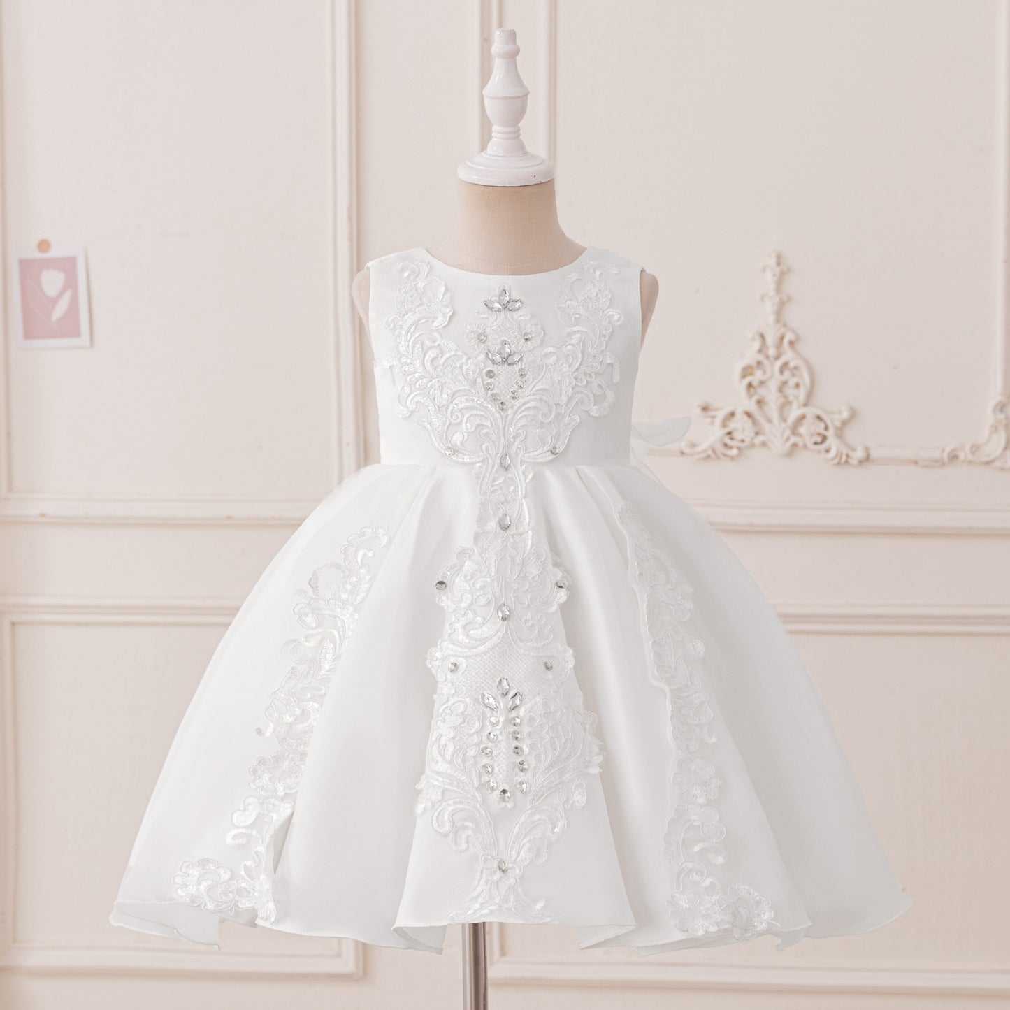 Adorable A-Line Party Dress with Bow & Ruffles for Girls | Satin Knee Length Baby Dress