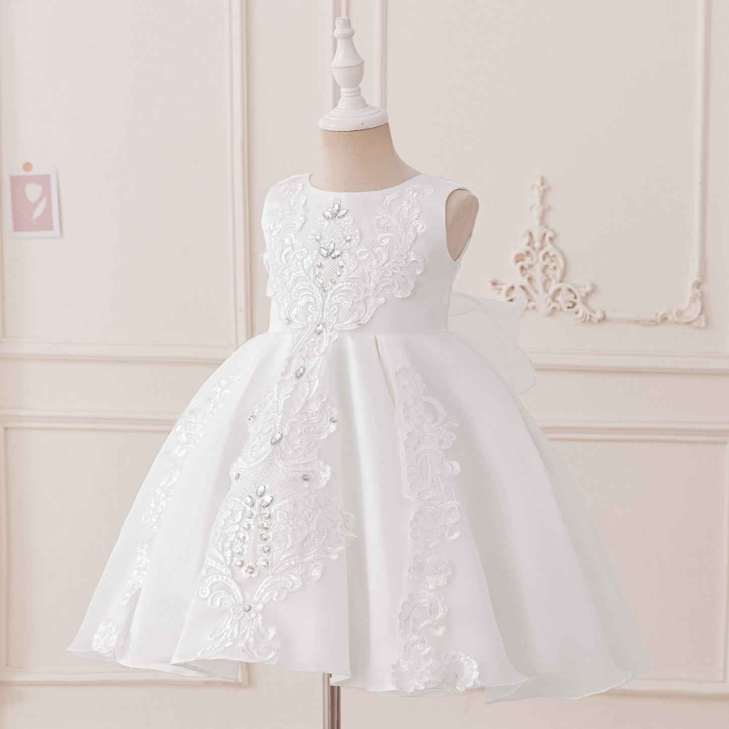 Adorable A-Line Party Dress with Bow & Ruffles for Girls | Satin Knee Length Baby Dress
