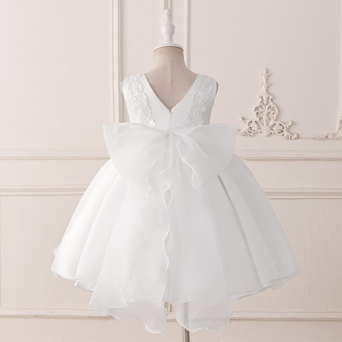 Adorable A-Line Party Dress with Bow & Ruffles for Girls | Satin Knee Length Baby Dress
