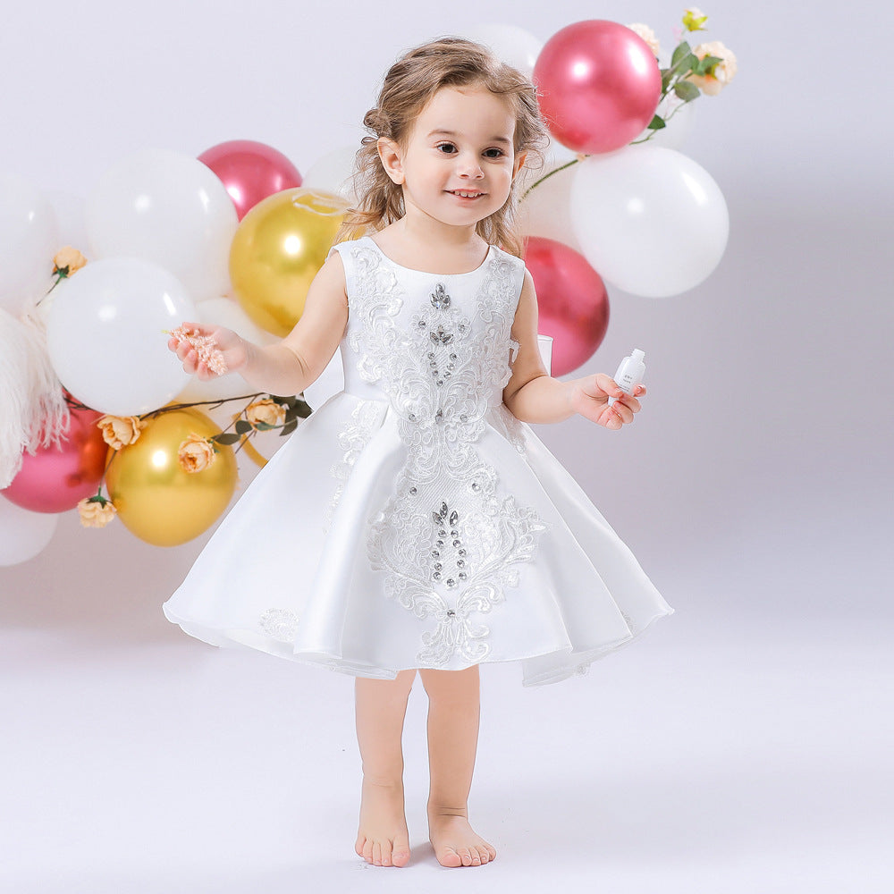 Adorable A-Line Party Dress with Bow & Ruffles for Girls | Satin Knee Length Baby Dress