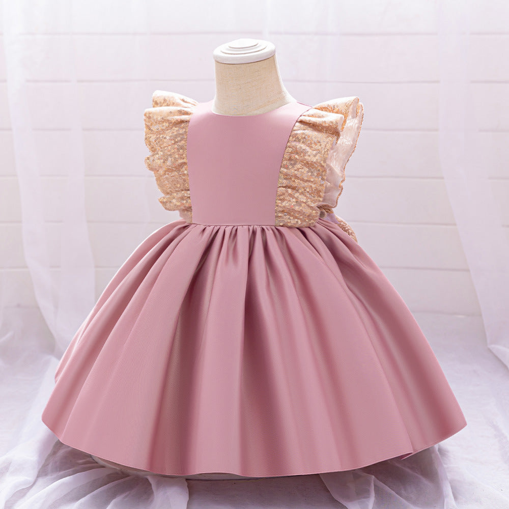 A-Line Sequin Satin Princess Birthday Dress for Baby Girls | Cute Party & Formal Wear