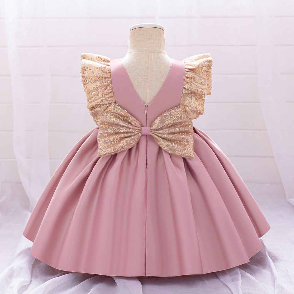 A-Line Sequin Satin Princess Birthday Dress for Baby Girls | Cute Party & Formal Wear