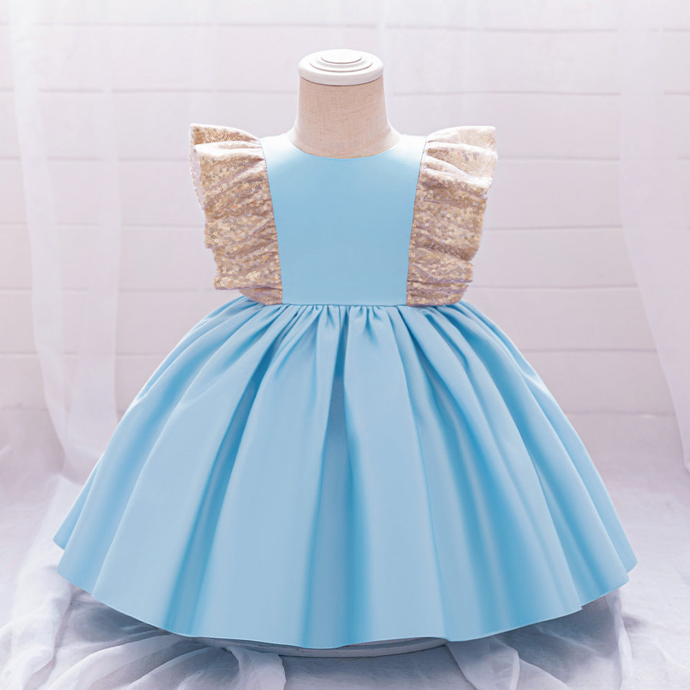 A-Line Sequin Satin Princess Birthday Dress for Baby Girls | Cute Party & Formal Wear