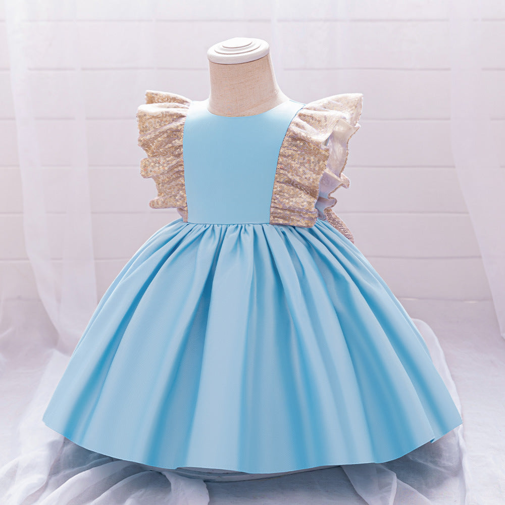 A-Line Sequin Satin Princess Birthday Dress for Baby Girls | Cute Party & Formal Wear