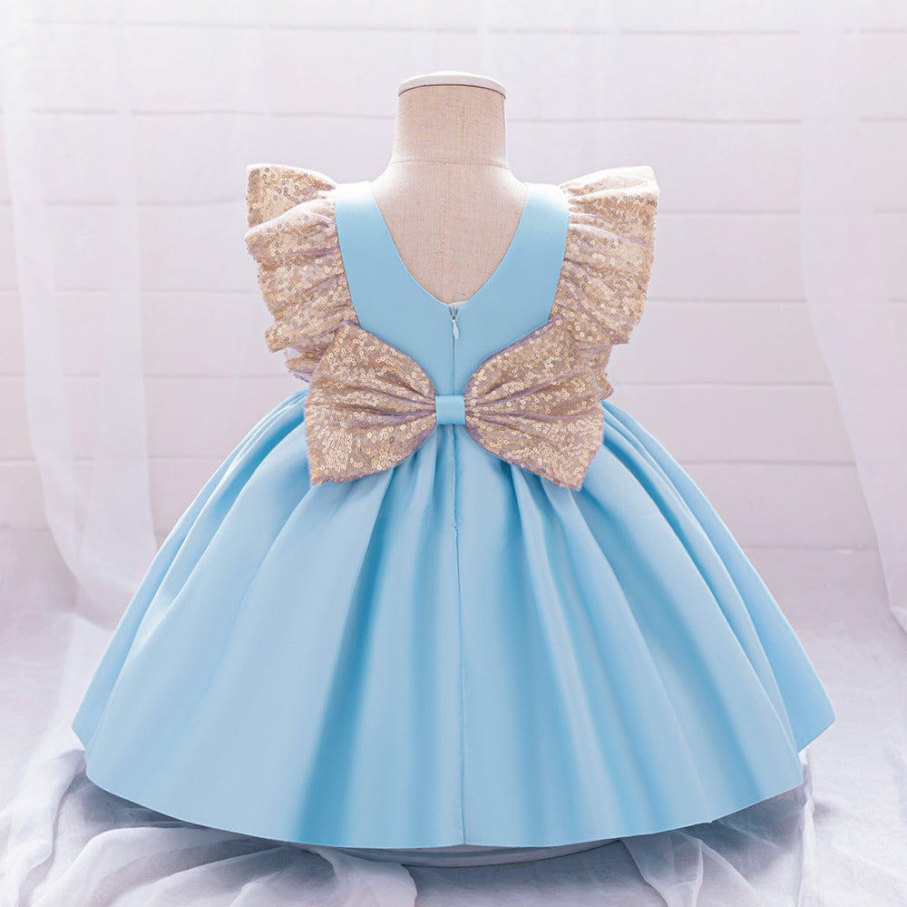 A-Line Sequin Satin Princess Birthday Dress for Baby Girls | Cute Party & Formal Wear