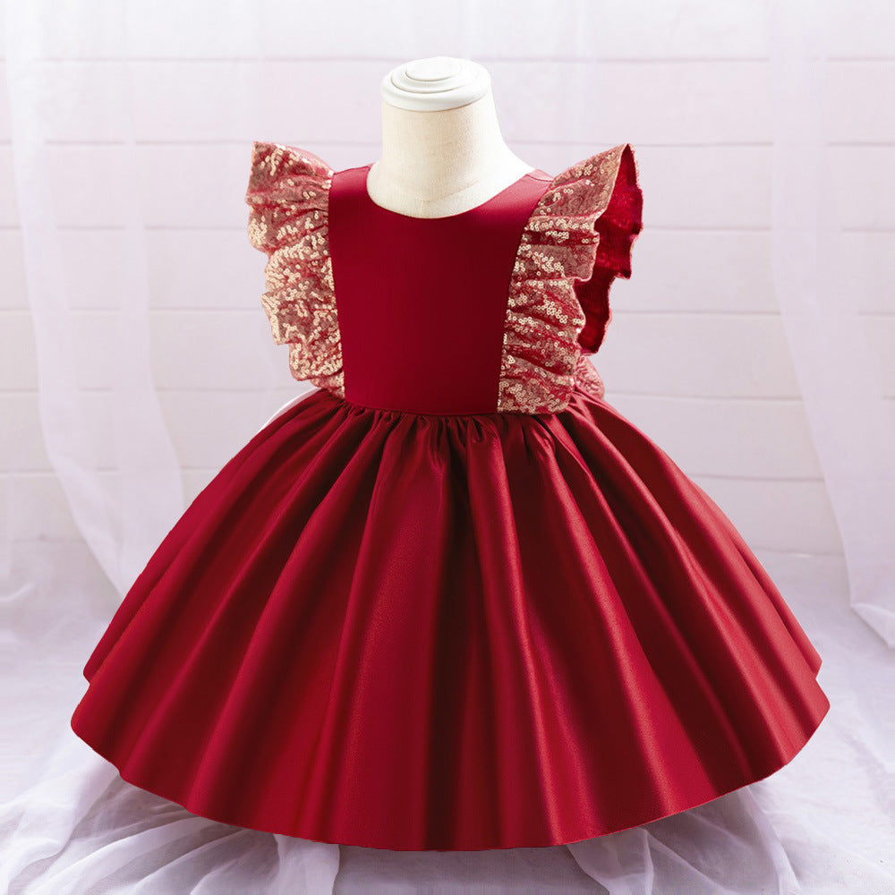 A-Line Sequin Satin Princess Birthday Dress for Baby Girls | Cute Party & Formal Wear