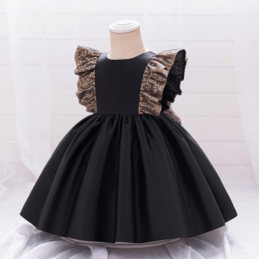 A-Line Sequin Satin Princess Birthday Dress for Baby Girls | Cute Party & Formal Wear