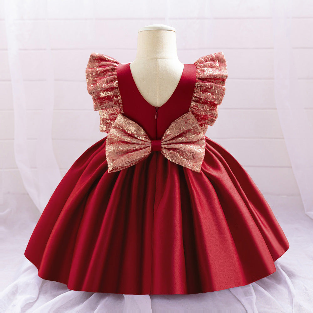 A-Line Sequin Satin Princess Birthday Dress for Baby Girls | Cute Party & Formal Wear