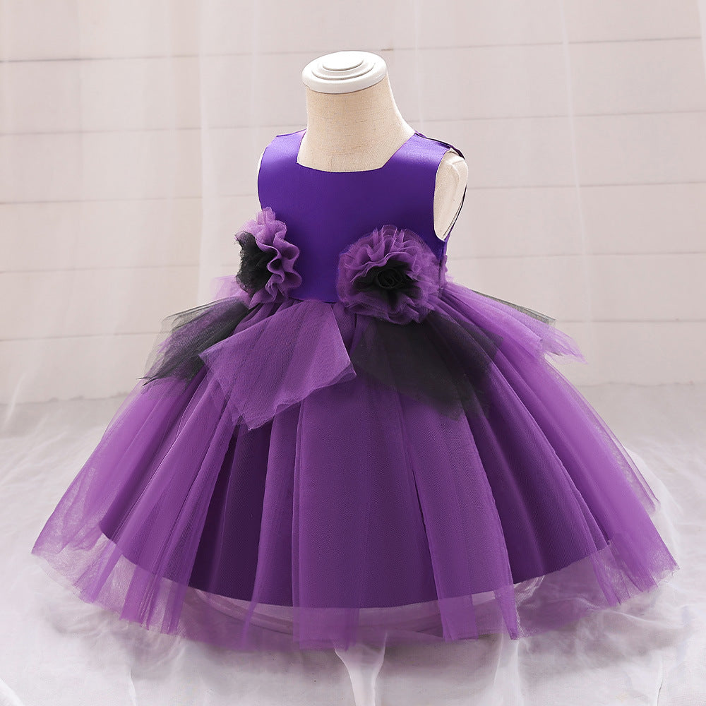 Adorable A-Line Baby Tea Length Dress with Fabric Flowers for 9-24 Months