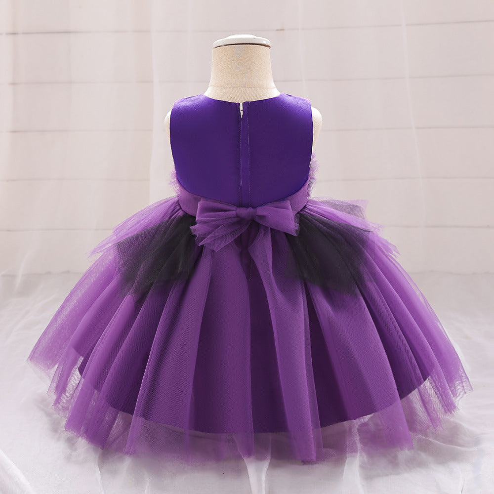 Adorable A-Line Baby Tea Length Dress with Fabric Flowers for 9-24 Months