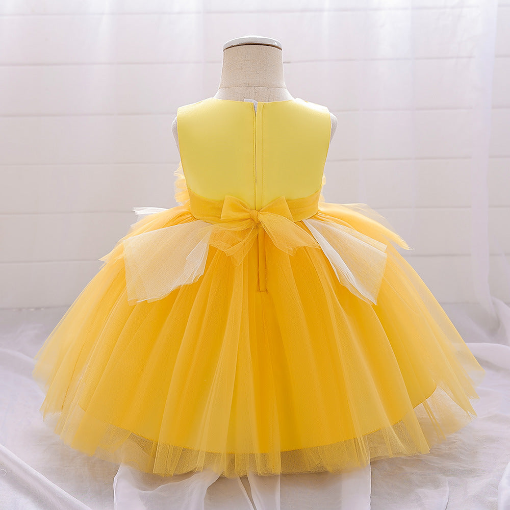 Adorable A-Line Baby Tea Length Dress with Fabric Flowers for 9-24 Months