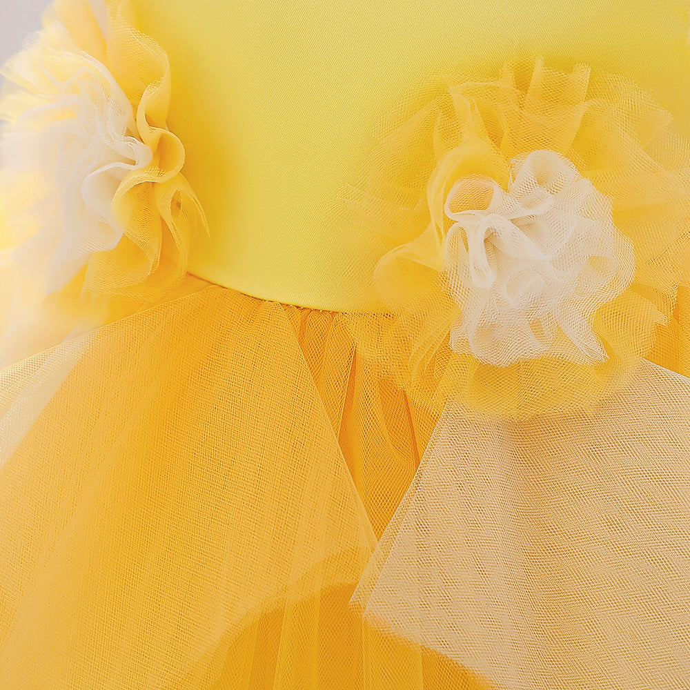 Adorable A-Line Baby Tea Length Dress with Fabric Flowers for 9-24 Months