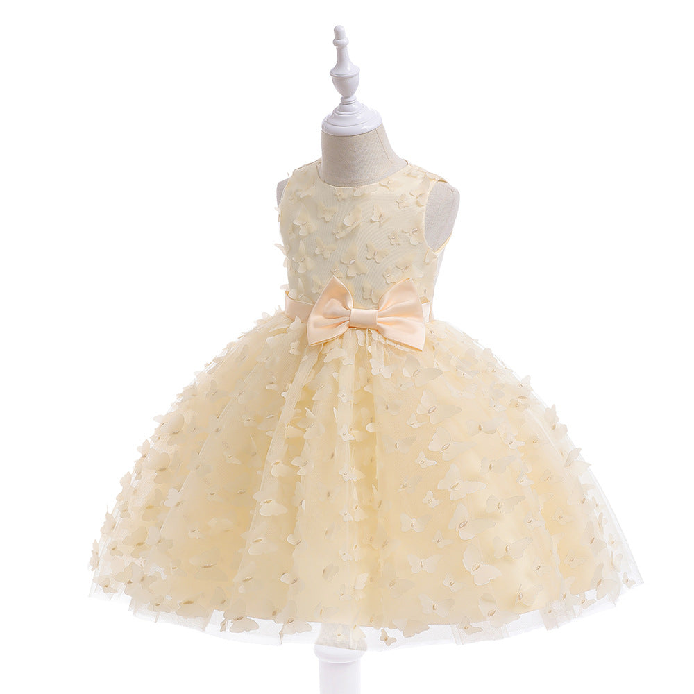 Charming A-Line Tea Length Girl's Gown with Bowknot and Floral Embellishments