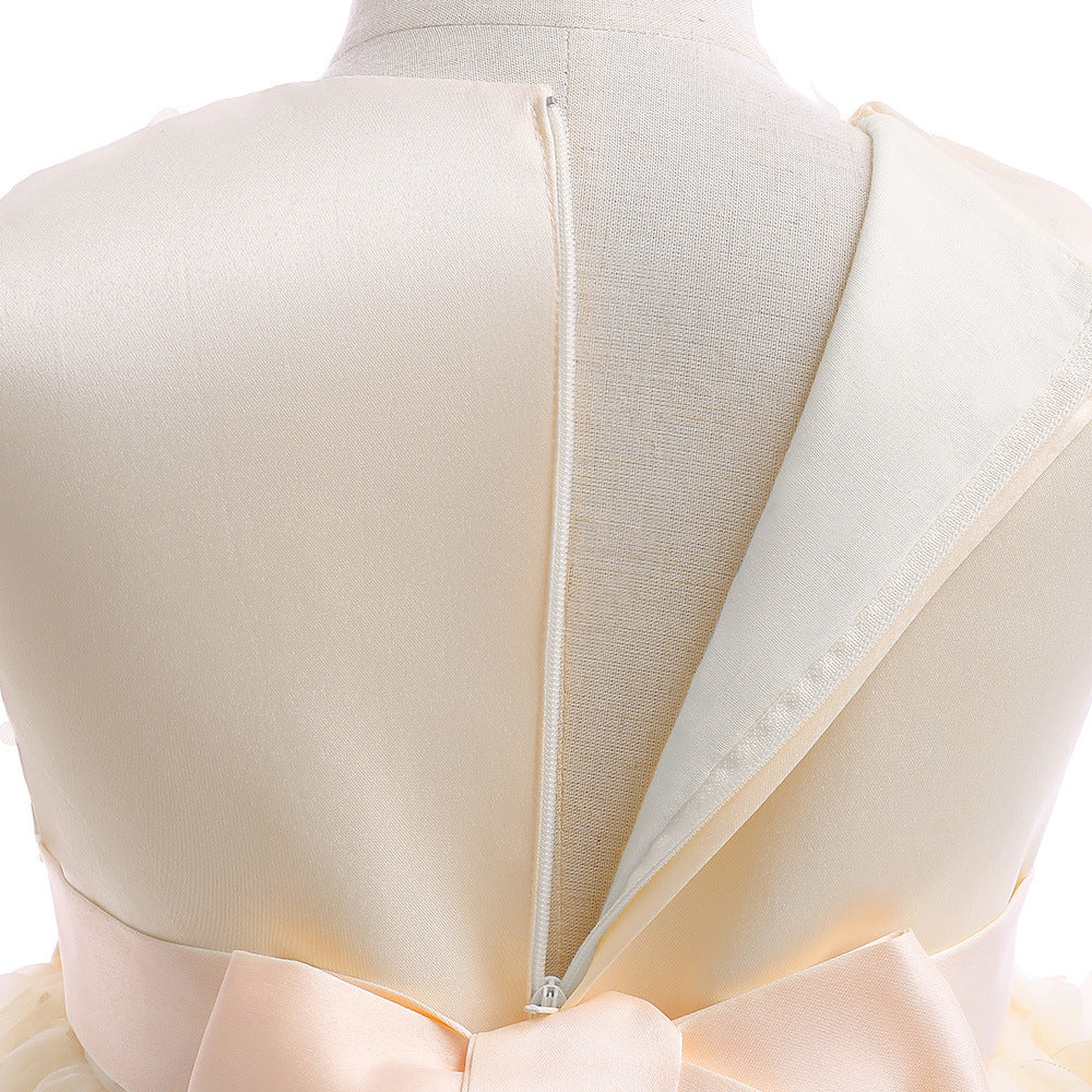Charming A-Line Tea Length Girl's Gown with Bowknot and Floral Embellishments