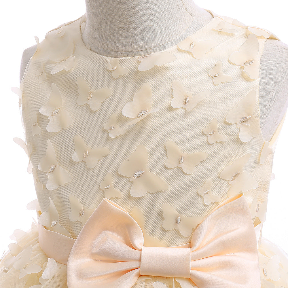 Charming A-Line Tea Length Girl's Gown with Bowknot and Floral Embellishments