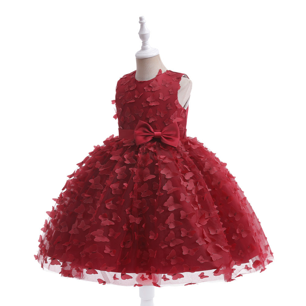 Charming A-Line Tea Length Girl's Gown with Bowknot and Floral Embellishments