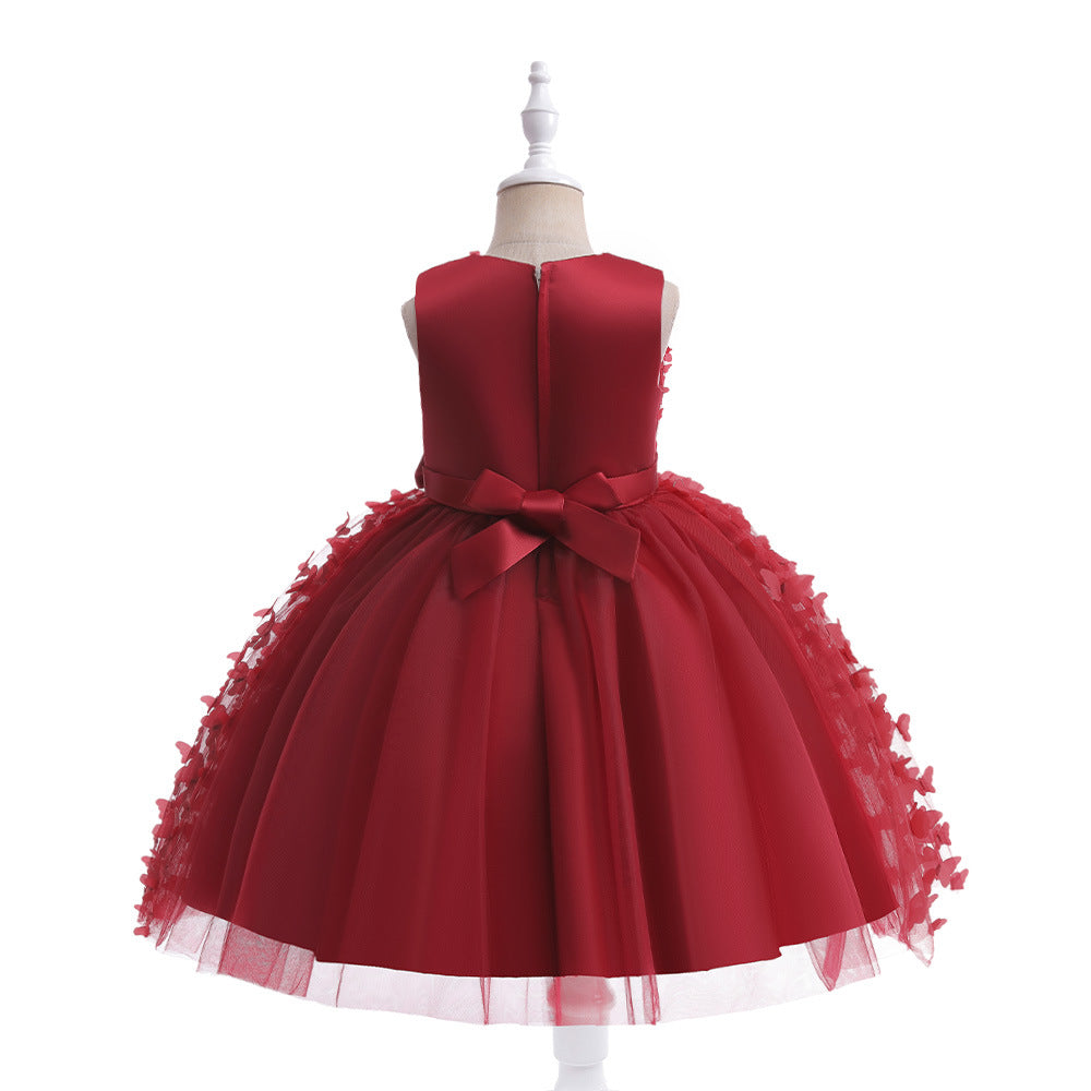 Charming A-Line Tea Length Girl's Gown with Bowknot and Floral Embellishments