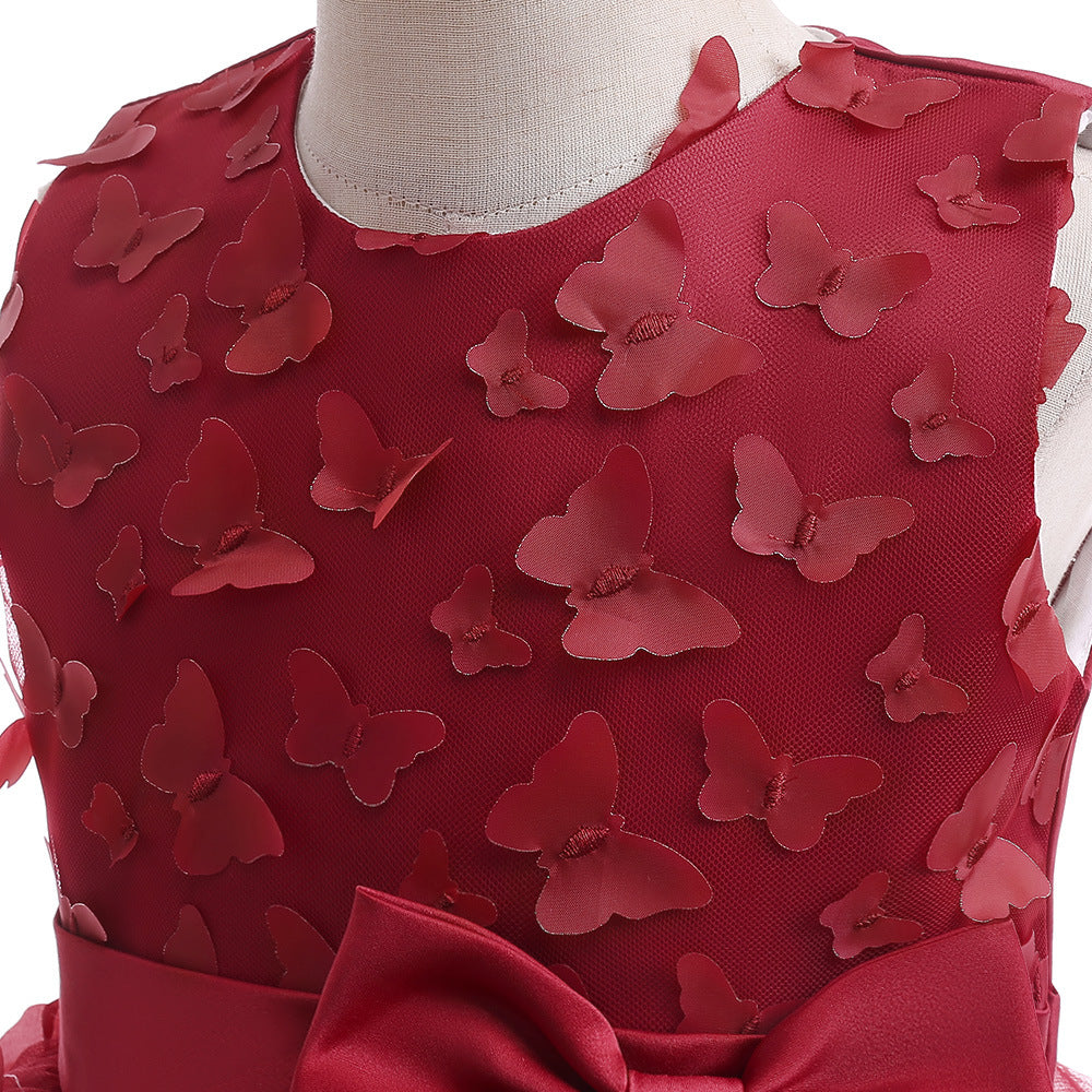 Charming A-Line Tea Length Girl's Gown with Bowknot and Floral Embellishments