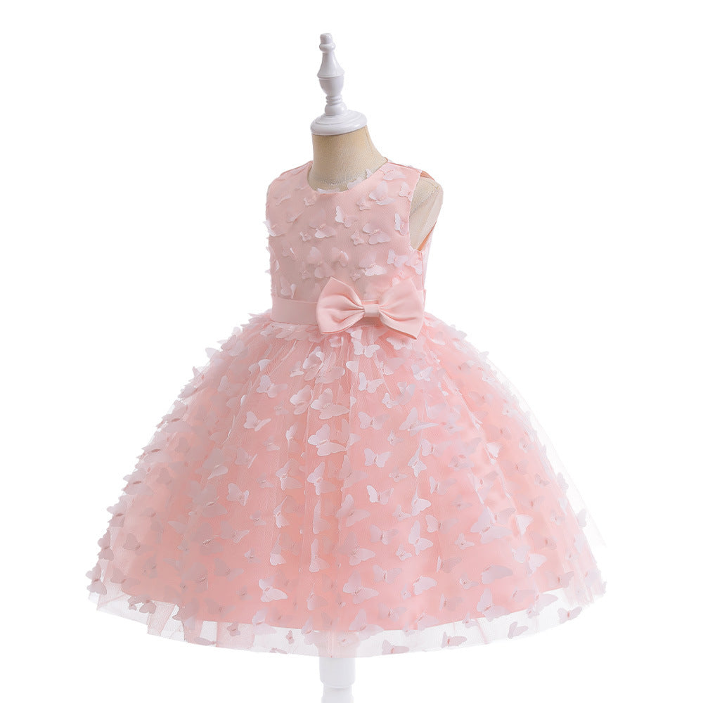 Charming A-Line Tea Length Girl's Gown with Bowknot and Floral Embellishments
