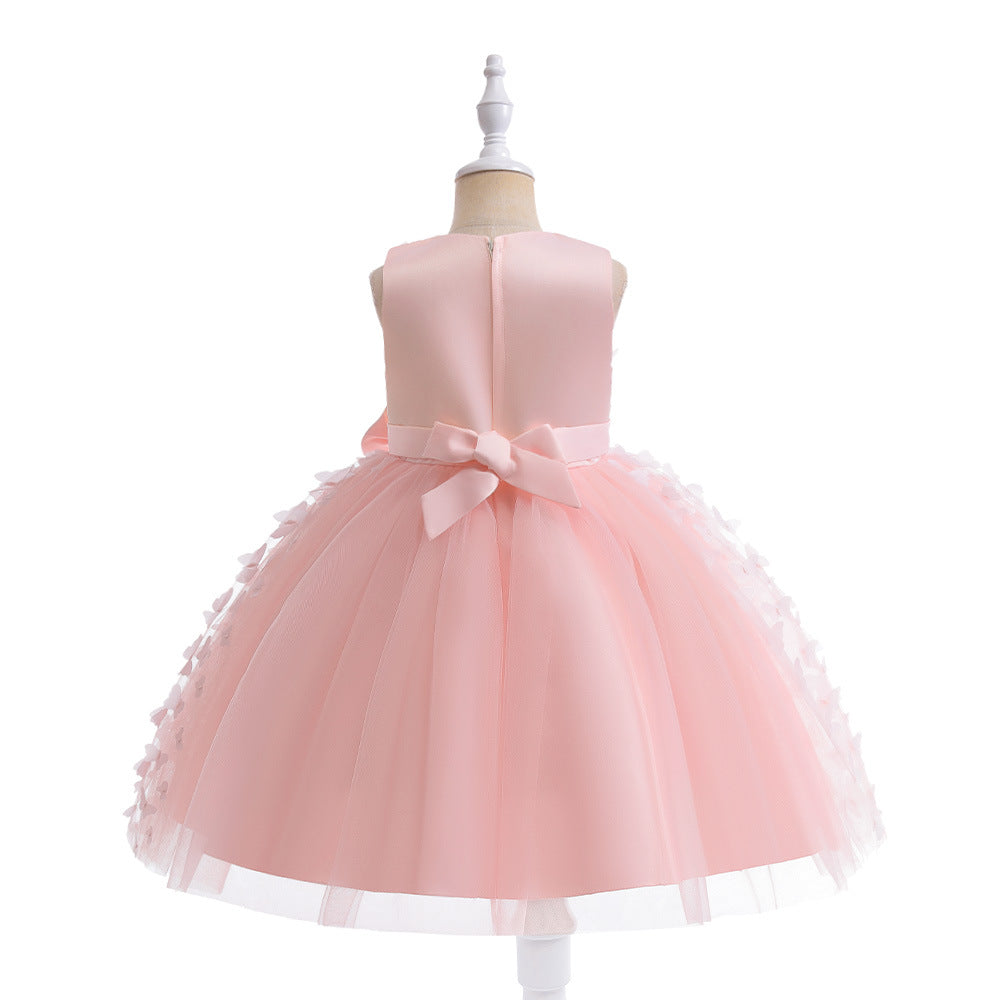 Charming A-Line Tea Length Girl's Gown with Bowknot and Floral Embellishments