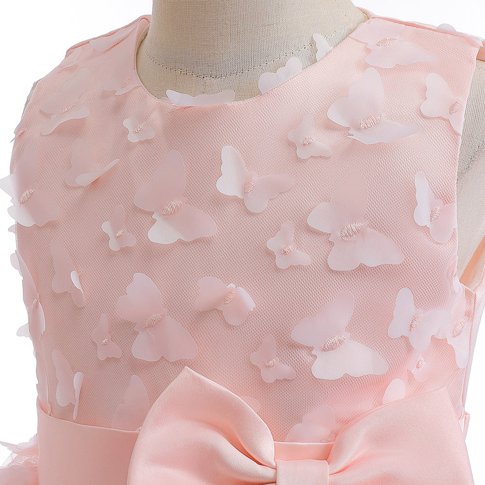 Charming A-Line Tea Length Girl's Gown with Bowknot and Floral Embellishments