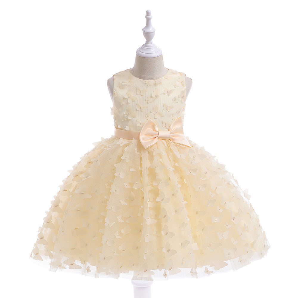 Charming A-Line Tea Length Girl's Gown with Bowknot and Floral Embellishments