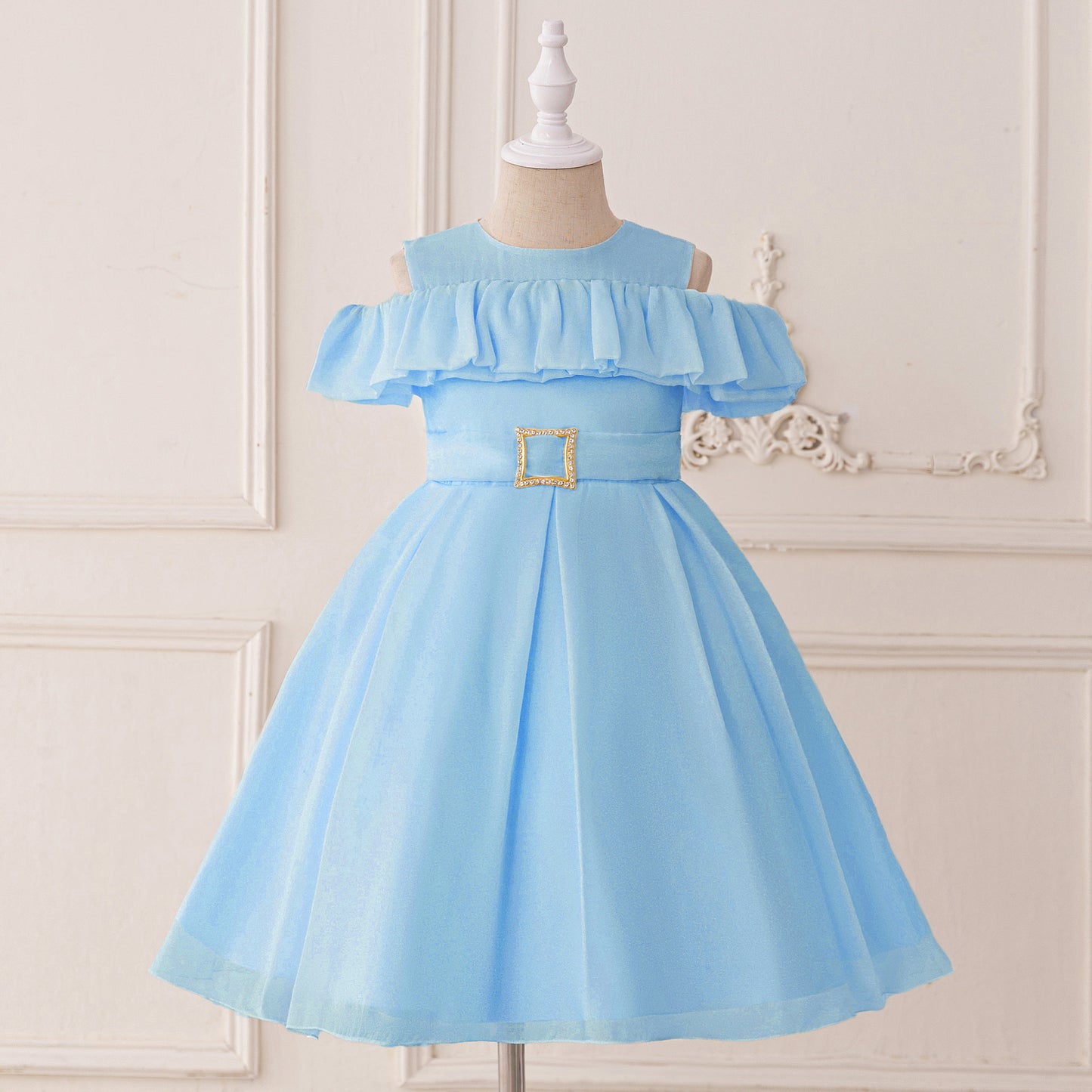 Cute A-line Ruffle Princess Dress for Girls | Tea Length Kids Party Gown
