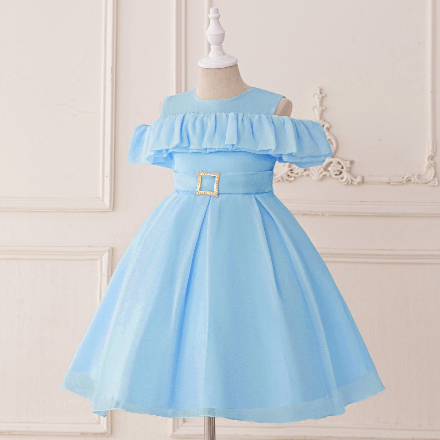 Cute A-line Ruffle Princess Dress for Girls | Tea Length Kids Party Gown