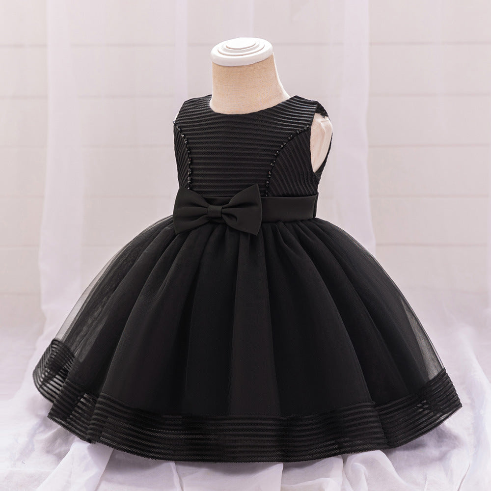 Cute A-Line Tulle Tea Length Dress with Bows & Ruffles for Girls (9M-4Y)