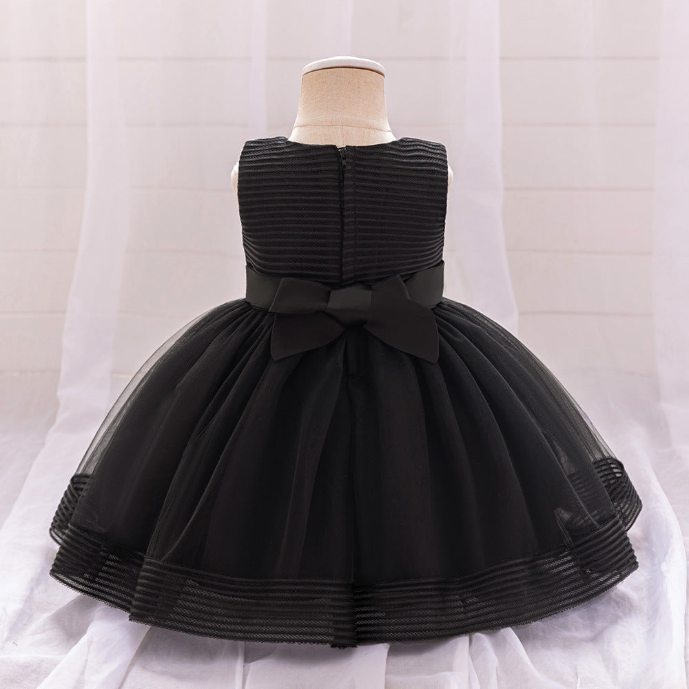 Cute A-Line Tulle Tea Length Dress with Bows & Ruffles for Girls (9M-4Y)
