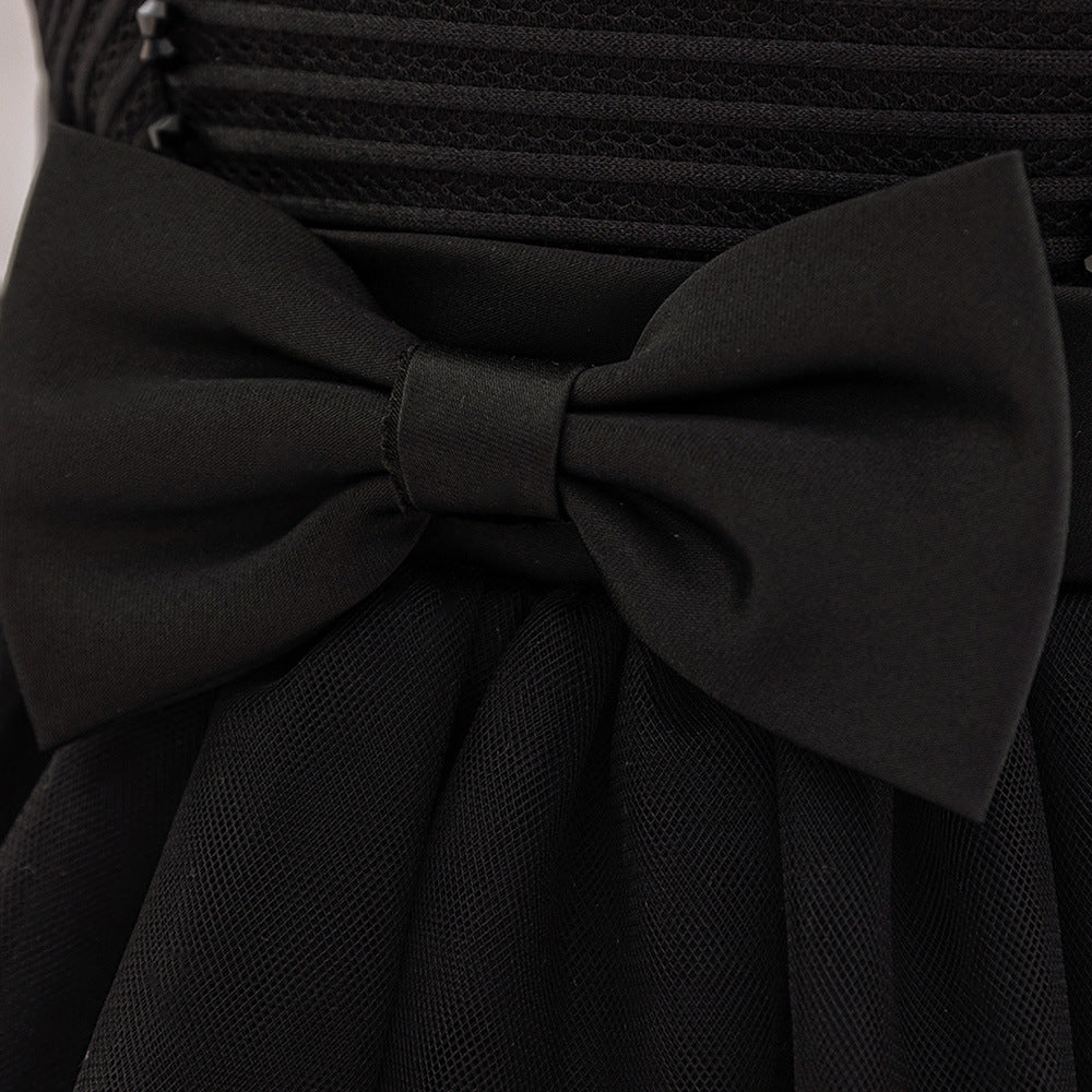 Cute A-Line Tulle Tea Length Dress with Bows & Ruffles for Girls (9M-4Y)