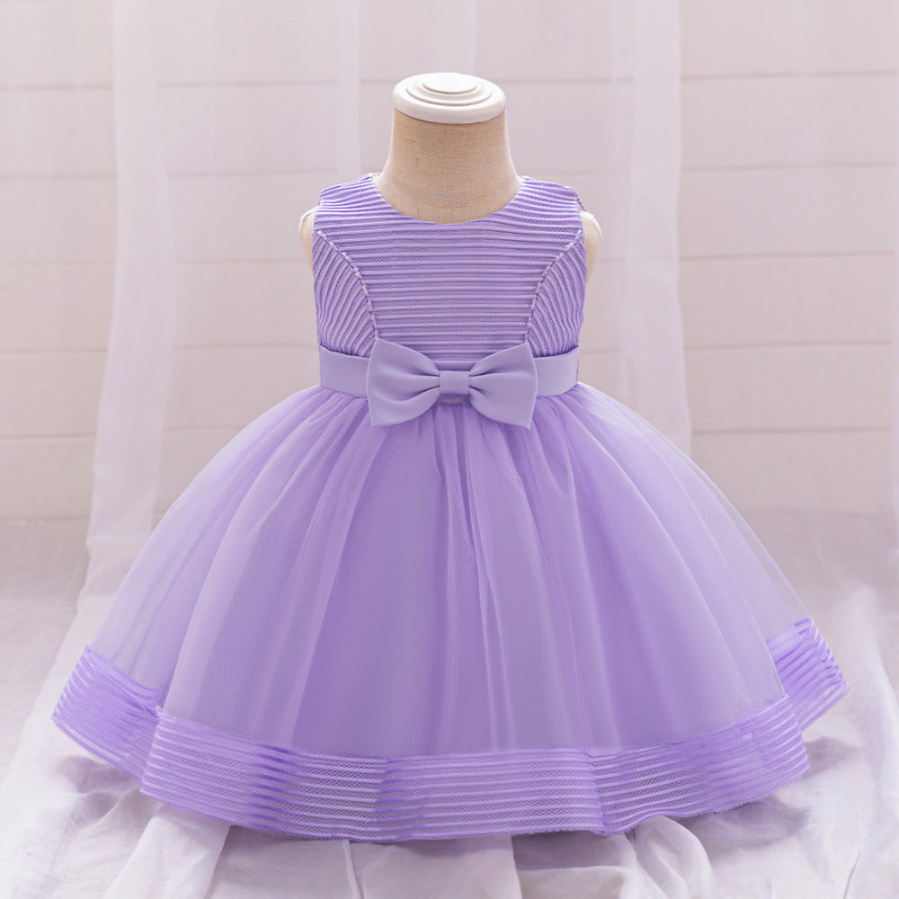 Cute A-Line Tulle Tea Length Dress with Bows & Ruffles for Girls (9M-4Y)