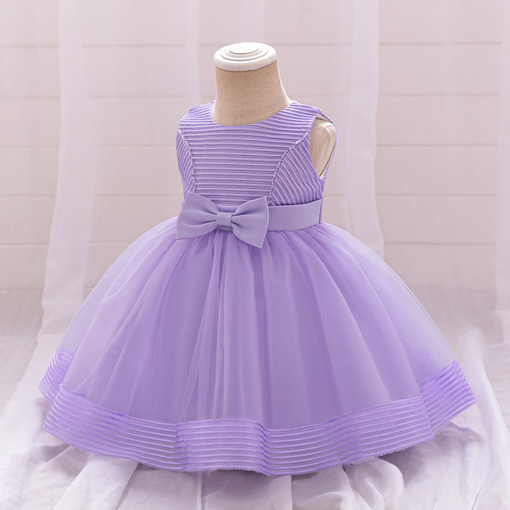 Cute A-Line Tulle Tea Length Dress with Bows & Ruffles for Girls (9M-4Y)