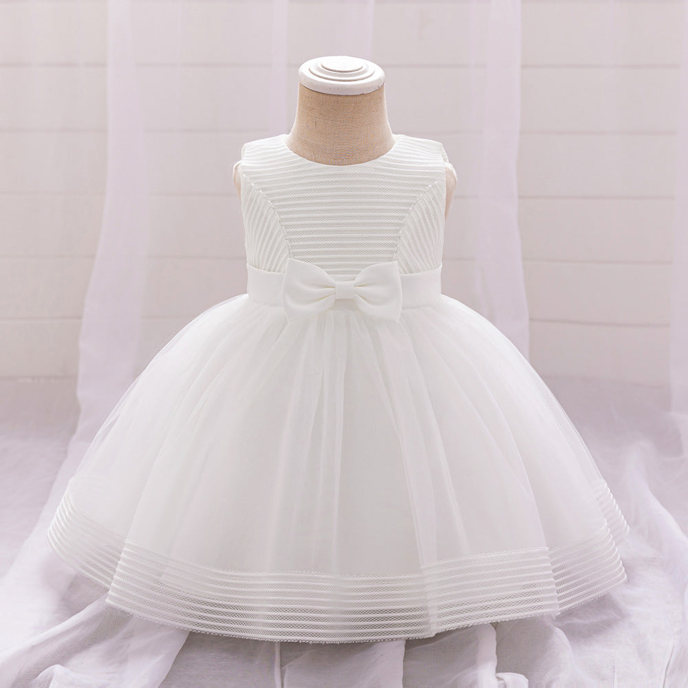 Cute A-Line Tulle Tea Length Dress with Bows & Ruffles for Girls (9M-4Y)