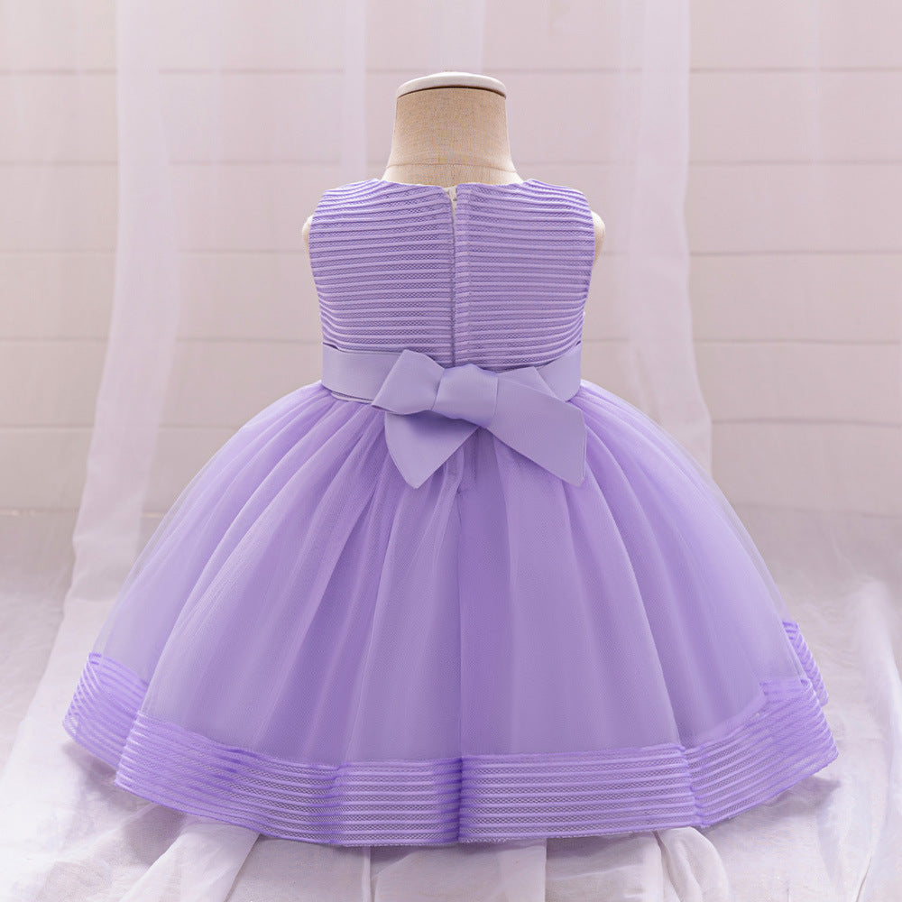 Cute A-Line Tulle Tea Length Dress with Bows & Ruffles for Girls (9M-4Y)