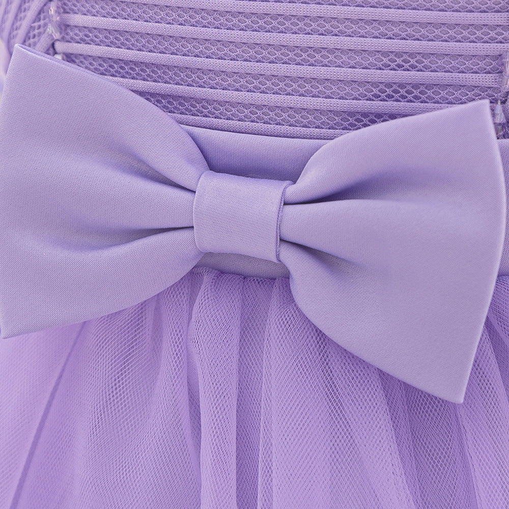 Cute A-Line Tulle Tea Length Dress with Bows & Ruffles for Girls (9M-4Y)