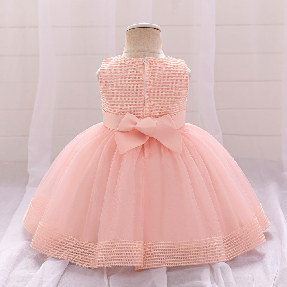 Cute A-Line Tulle Tea Length Dress with Bows & Ruffles for Girls (9M-4Y)