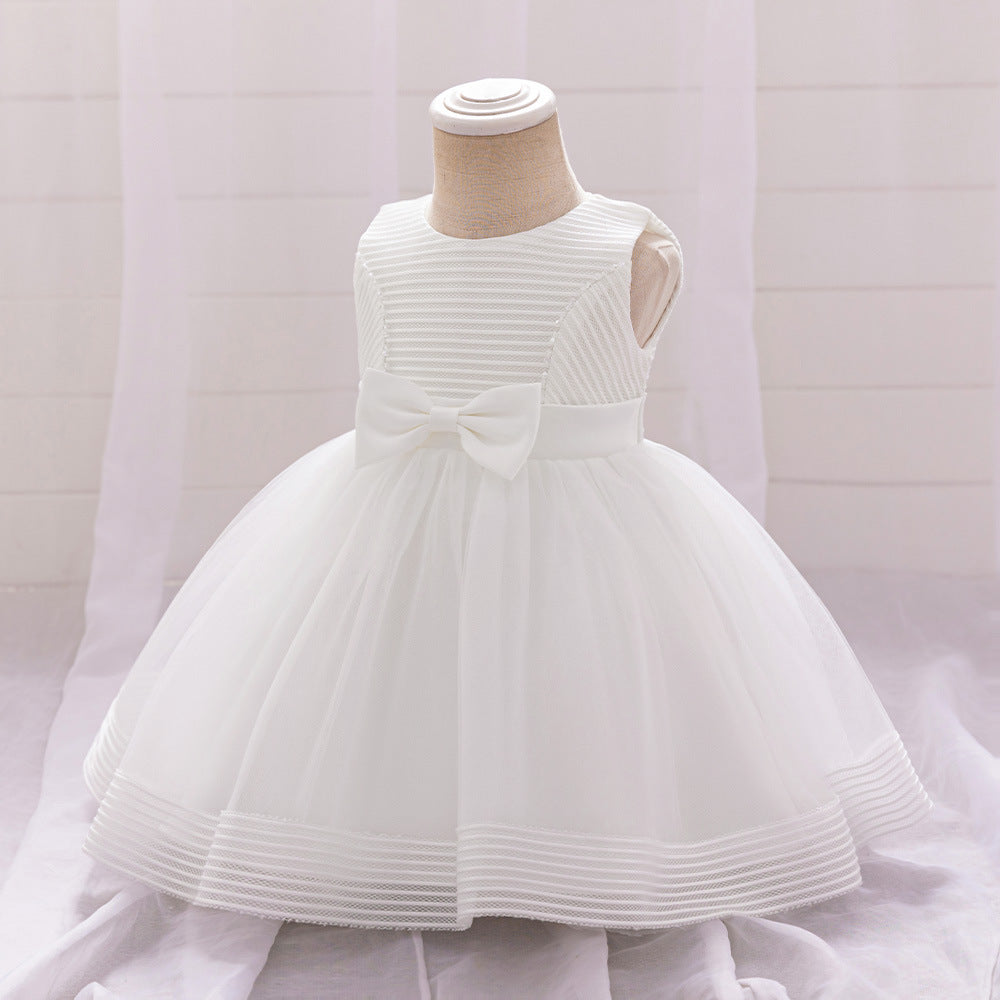 Cute A-Line Tulle Tea Length Dress with Bows & Ruffles for Girls (9M-4Y)